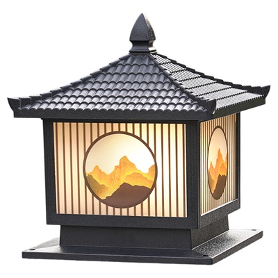 新中式太阳能柱头灯户外防水别墅庭院家用大门口入户围墙门柱子灯