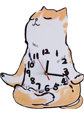 搞笑橘猫文艺个性风静音挂钟卧室