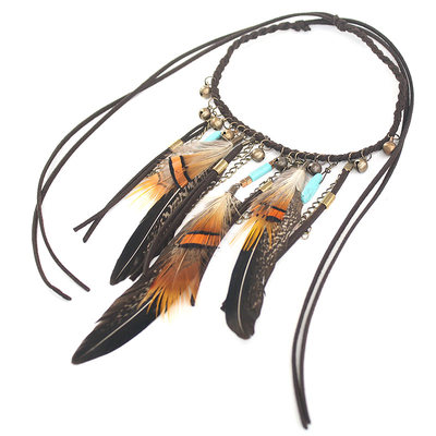 两用!invia原创波西米亚民族项链手臂链羽毛流苏印第安影视造型