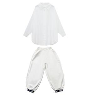 儿童白色衬衫舞蹈服套装男童街舞嘻哈演出服女童爵士舞服走秀潮服