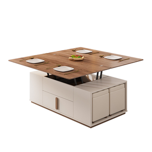 维达尔 北欧小户型茶几餐桌两用 多功能创意储物升降折叠茶桌