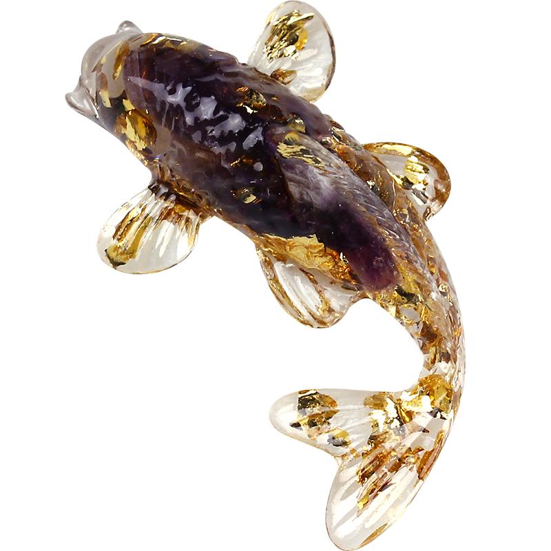 天然水晶碎石滴膠小魚造型小巧擺件裝飾辦公桌面飾品禮物汽車擺件