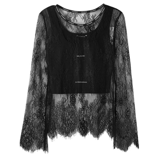 U/TI联名款黑色立体蕾丝打底衫女高级感休闲上衣尤缇时尚春季新款