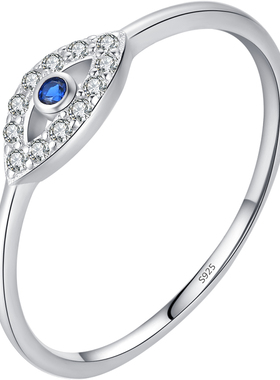 摩典925纯银可爱小眼个性戒指女