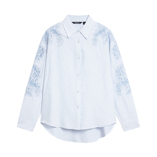 Desigual26【博主同款】春夏新品宽松蕾丝拼接翻领长袖女式衬衫