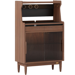 实木多功能餐边柜黑胡桃木客厅岩板储物柜酒柜收纳靠墙高柜茶水柜