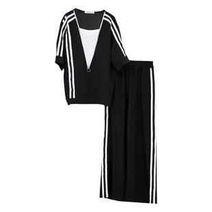 大码遮肚显瘦休闲运动套装女2026夏季新款时尚简约上衣裤子两件套