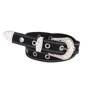 女款牛仔色帆布腰带时尚新款辣妹复古扣头三件套全孔镂空潮流裤带