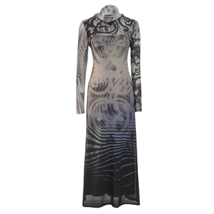 TROPICEYE 秋冬假两件一字领收腰显瘦长裙气质印花长款两穿连衣裙