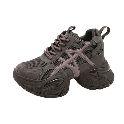 运动风厚底内增高圆头老爹鞋真皮