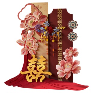 中式婚房布置套装国潮牡丹kt板结婚氛围装饰晨袍拍照区婚礼迎宾牌