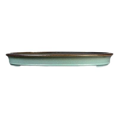 宜兴紫砂精品色釉盆景大花盆 全手工仿古淡绿釉浅椭圆60公分丛林