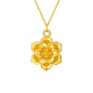 周大生黄金吊坠足金牡丹花金挂坠项链送女友老婆妈妈节日生日礼物
