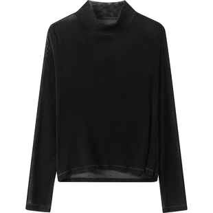 【播奥莱】播商场同款半高领网纱T恤女冬新气质打底衫BDR4YD3974