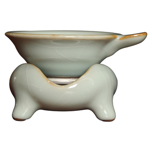 江家窑九寸土汝窑天青三足茶漏汝瓷全手工过滤网茶器茶滤陶瓷茶具