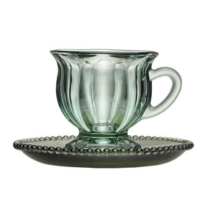 {虞美人绿遇上墨点国风}中古1980s玻璃咖啡杯法式浓缩ESPRESS杯子