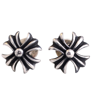 一休老银匠制作 S925纯银 十字架 十字花耳钉 潮流朋克风格