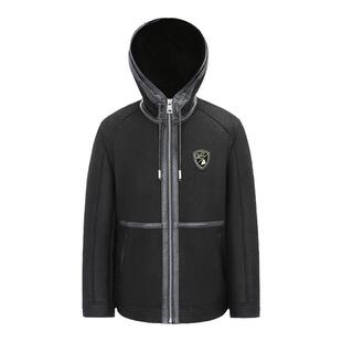 兽王冬季新款男士羊毛皮真皮皮毛一体连帽休闲保暖皮草大衣