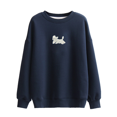 加绒宽松羊羔绒韩版绣花圆领卫衣