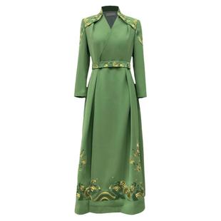 浒城古娘新款重工刺绣气质复古长袖新中式国风战袍连衣裙女款春秋