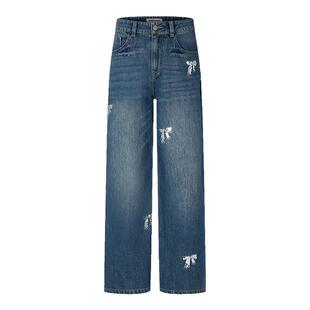 HERLIAN 2025年春季新品蝴蝶结钻饰设计宽松阔腿牛仔裤