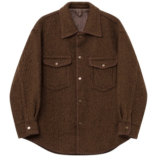 JDV商场同款棕色翻领羊毛夹克男士宽松休闲时尚外套男装WJK4414