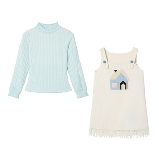 织物猪 暖冬日记 休闲甜美风杏色连衣裙子女秋冬可爱叠穿连衣裙