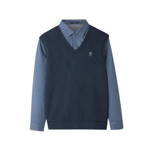 HLA/海澜之家假两件印花长袖针织衫24秋冬新加绒远红外保暖上衣男