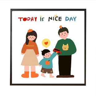 一家三口family卡通家庭装饰画现代简约客厅卧室挂画可爱人物餐厅