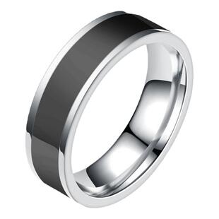 瑞铂朗买2送2暗黑系不锈钢白银黑银拼接条纹男女情侣戒指钛钢指环