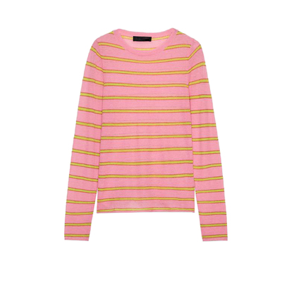 春季新品女装通勤风宽松版型长袖圆领条纹针织衫上衣 2142002