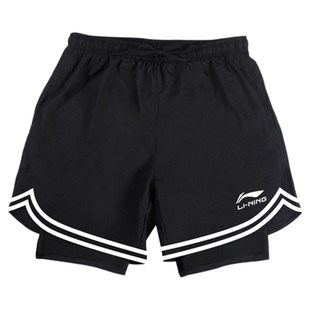 李宁跑步短裤男款速干运动裤假两件马拉松田径健身篮球羽毛球三分