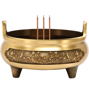 纯铜香炉家用室内供奉线香炉大号烧香炉焚香炉供佛檀香炉佛堂香炉