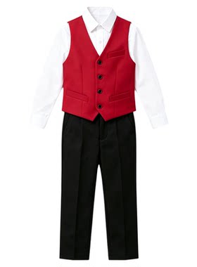 儿童礼服男童白色衬衫马甲长裤领结套装钢琴演出服管乐团表演服装