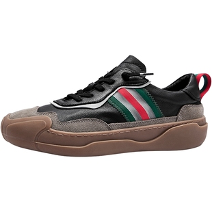 HauttonJeans休闲皮鞋男士冬季新款透气板鞋子潮流真皮一脚蹬男鞋