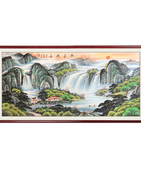 源远流长纯手绘客厅背景墙山水画