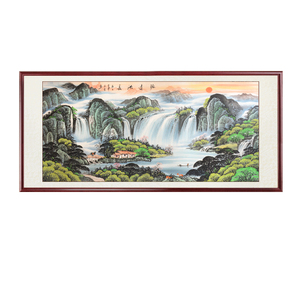 源远流长纯手绘客厅背景墙山水画