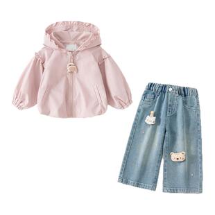 女童套装春装2026新款女宝宝外套超好看洋气牛仔裤春秋款儿童衣服
