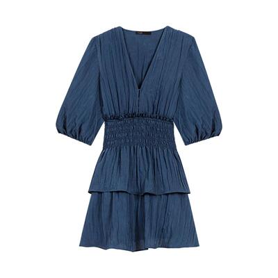 Maje深蓝色V领短款蛋糕裙连衣裙
