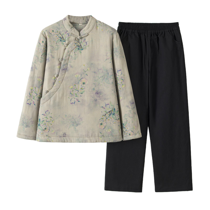 斜襟棉花棉袄薄款妈妈装棉服套装