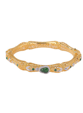 山予棠S925纯银分色翡翠葫芦竹叶镂空新中式轻奢时尚设计感银手镯