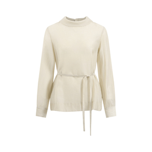 NON RESTRAIN莱赛尔天丝微透亚麻衬衫女宽松绑带翻领醋酸长袖衬衣