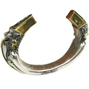 男款霸气黑白无常开口手镯S925纯银七爷一见生财八爷天下太平镯子