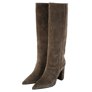 IORE理想矿石设计原创 构筑风格 极简直筒结构粗跟尖头及膝靴长靴