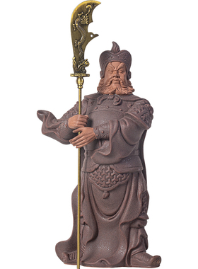 中式书房博古架关羽关平周仓摆件