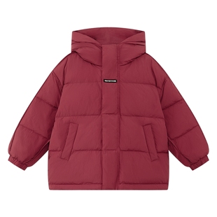 左西女童红色羽绒服儿童冬装拜年服2026新年连帽外套冬季洋气女孩