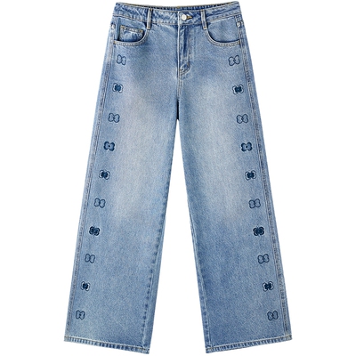 【商场同款】乐町刺绣牛仔裤宽松休闲阔腿洗水直筒裤子C2HAG1319