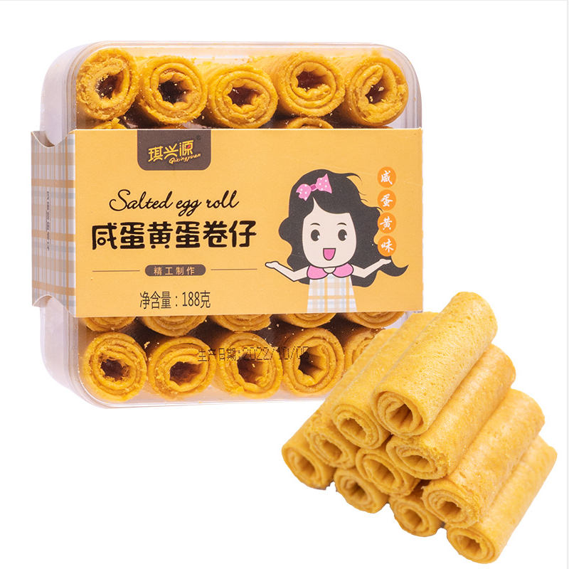 网红抖音奶酥蛋卷仔 蛋卷琪兴源咸蛋黄蛋卷仔188g（25根办公零食