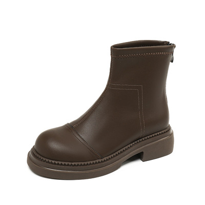 大码女靴41到43瘦瘦靴2025春秋新款厚底美拉德加绒短靴棕色马丁靴