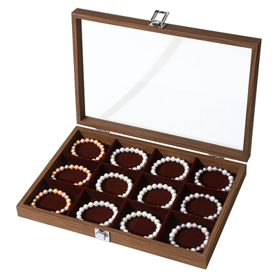 黑胡桃木纹防尘带盖首饰盒